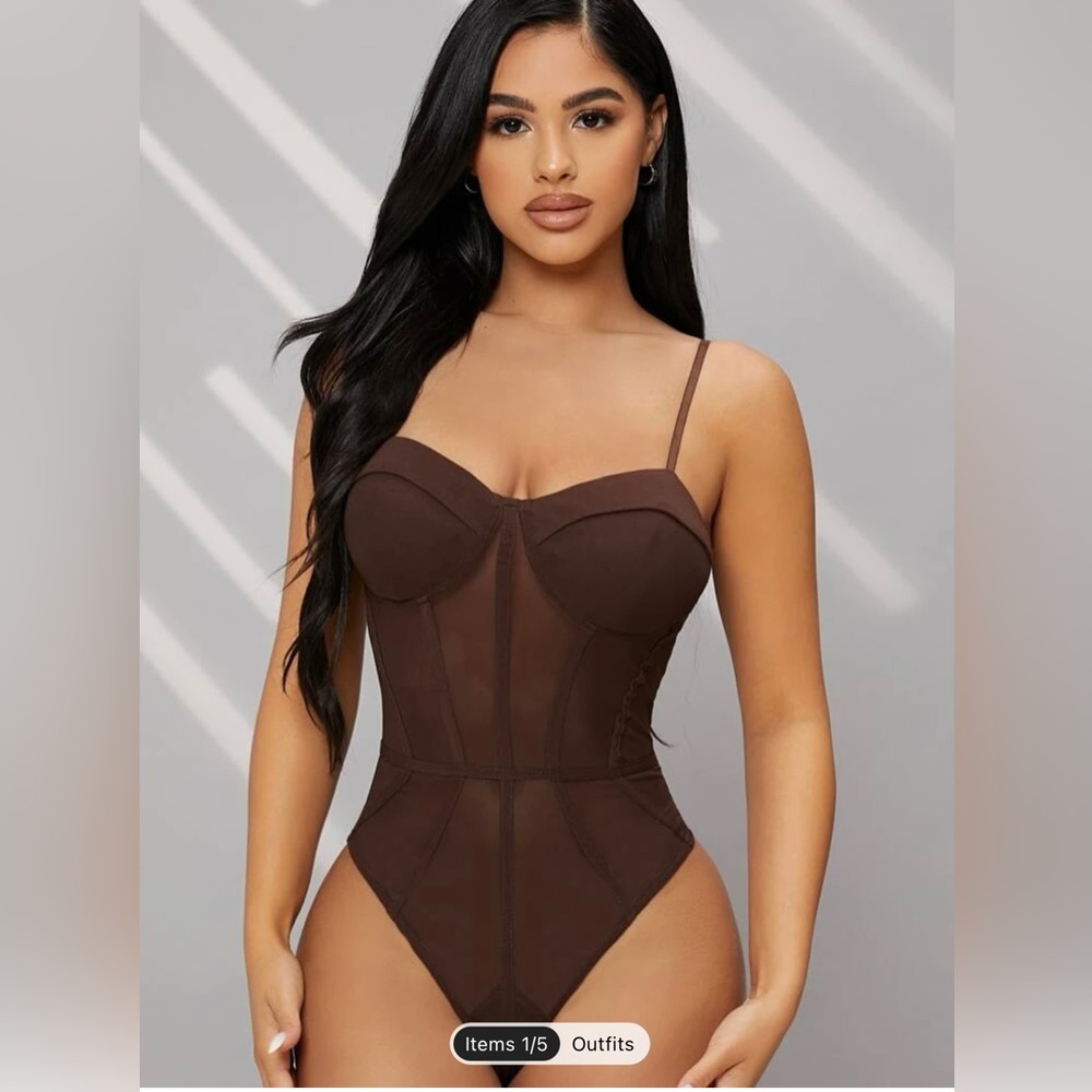 Seam Front Sheer Mesh Insert Cami Bodysuit size XL/12 - Picture 1 of 3